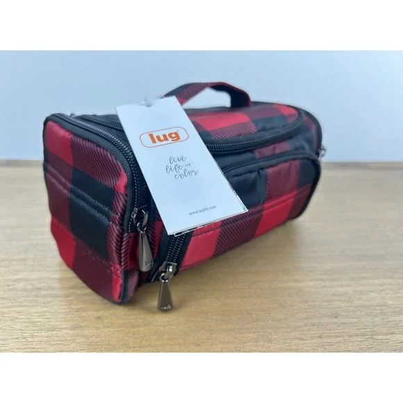 LUG Cosmetics Train Case Buffalo Plaid Red Black New Makeup Travel Bag - Picture 2 of 12